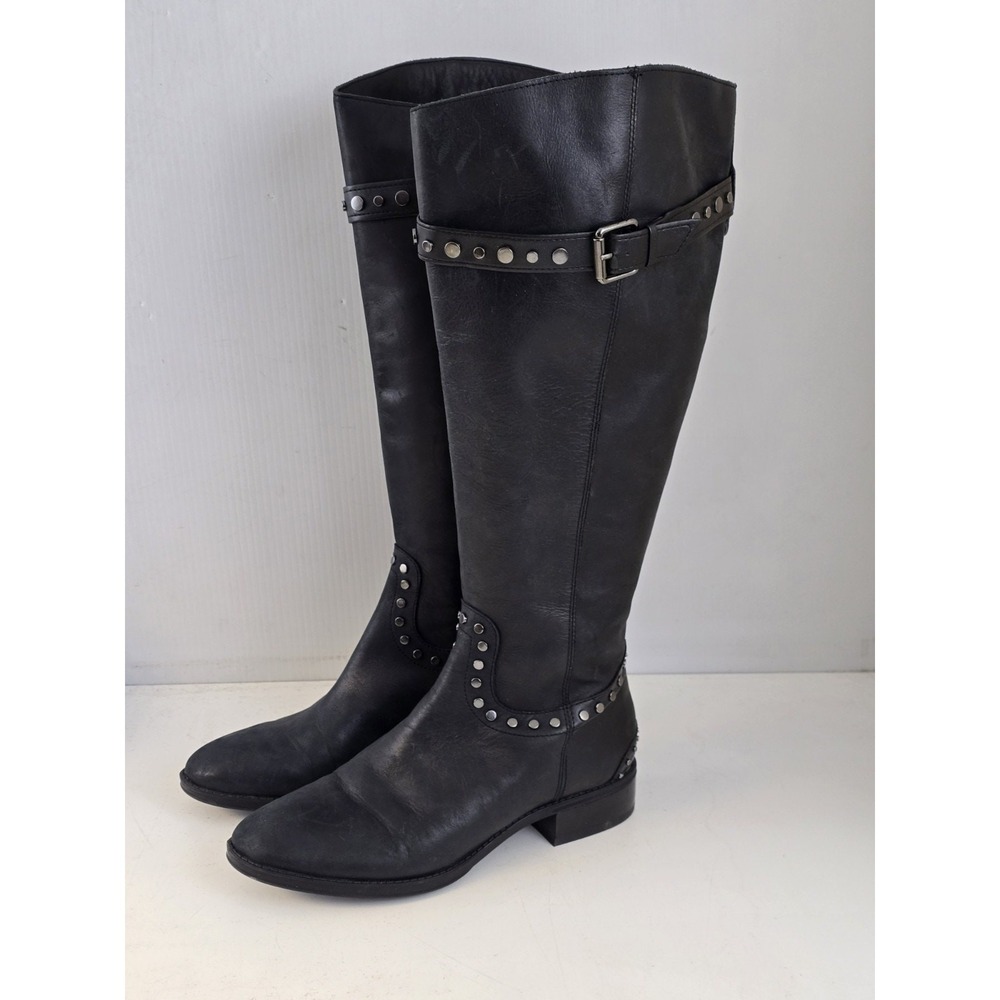 Sam Edelman Paxton Riding Boots Black Studded Side Zip Size 7.5 M